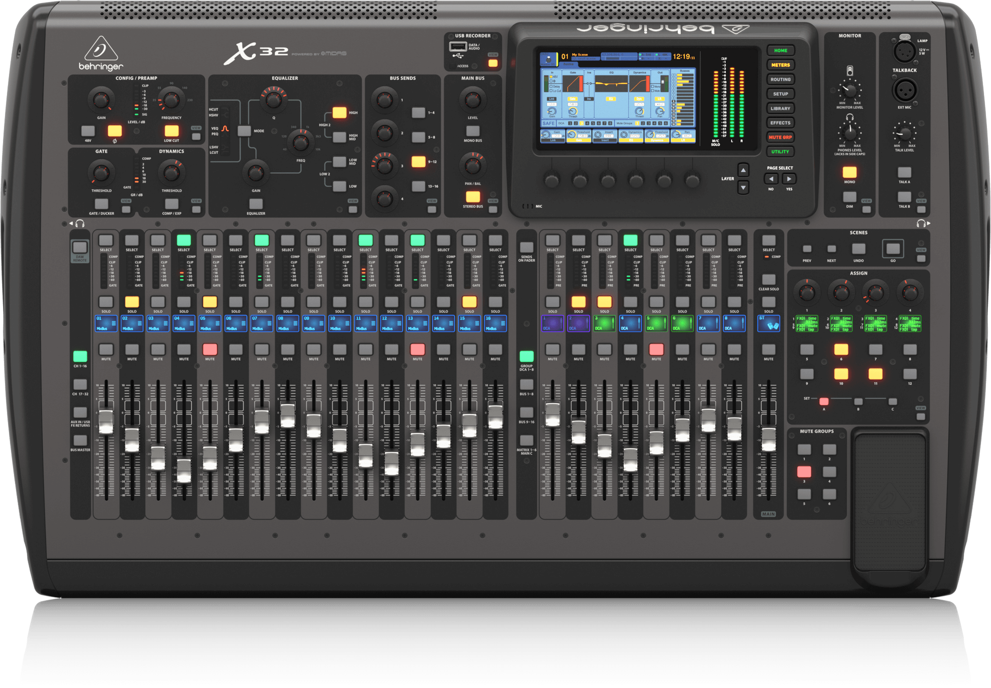 X32FACE 40-Input, 25-Bus Digital Mixing Console with 32 Programmable MIDAS Preamps, 25 Motorized Faders, Channel LCD’s, 32-Channel Audio Interface and iPad/iPhone Remote Control - Image 1